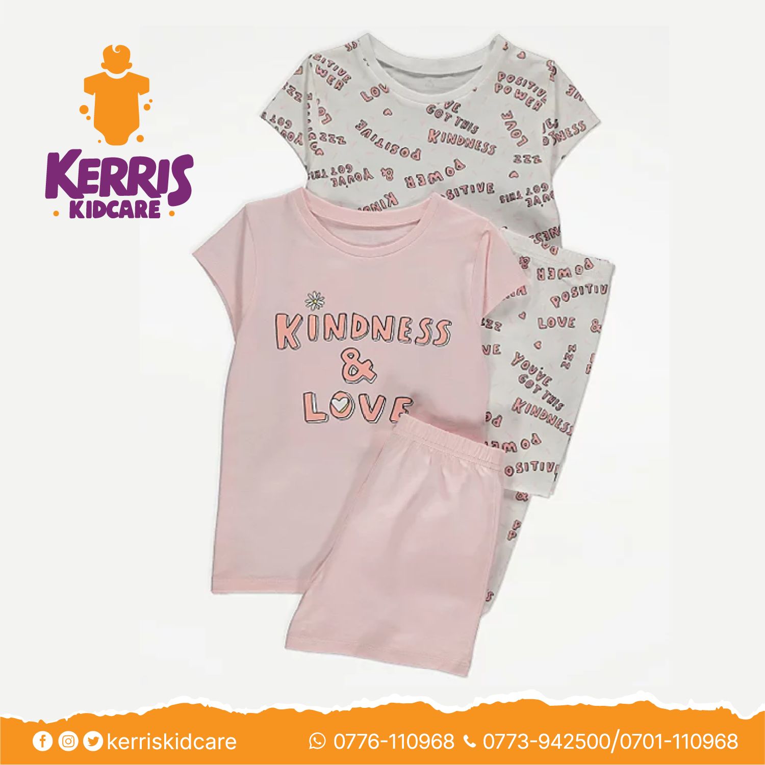 Pink Kindness and Love Slogan Pyjamas
